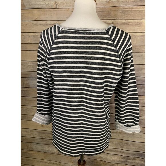 Anne Klein Large Striped French Terry Shirt Silver Collar Detail Raw Hem - Picture 5 of 9